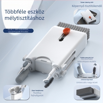 Elektronikai tisztító készlet, tíz az egyben — ABS, flanel és fém alkatrészek; tömeg 100 g; OEM gyártás; logónyomtatás elérhető.