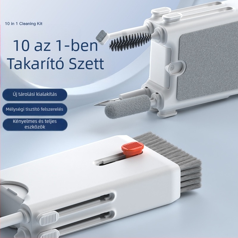 Elektronikai tisztító készlet, tíz az egyben — ABS, flanel és fém alkatrészek; tömeg 100 g; OEM gyártás; logónyomtatás elérhető.