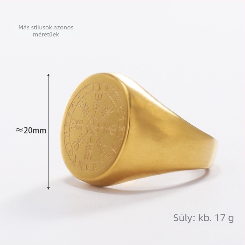 Gyűrű iránytűvel, csillagképpel és hatszögletű csillaggal, geometriális dizájn titánacélból, 18K arany bevonattal