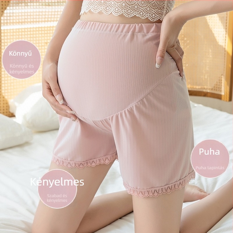 kismama biztonsági rövidnadrág ice silk anyagból, ultra vékony, magas derekú, laza szabás, has támasztás; poliészter 90–95%, spandex alatt 30%