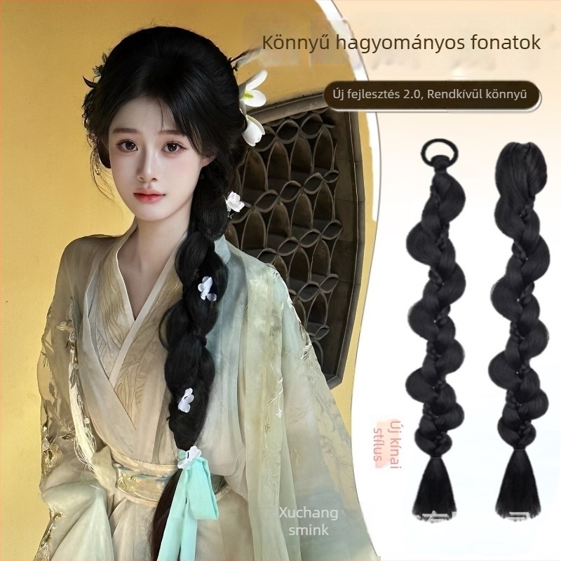 Ponytail paróka csavart copfokkal, Hanfu ősi kínai stílus, oldalsó elválasztás, hőálló rostok, modell PY522, nőknek