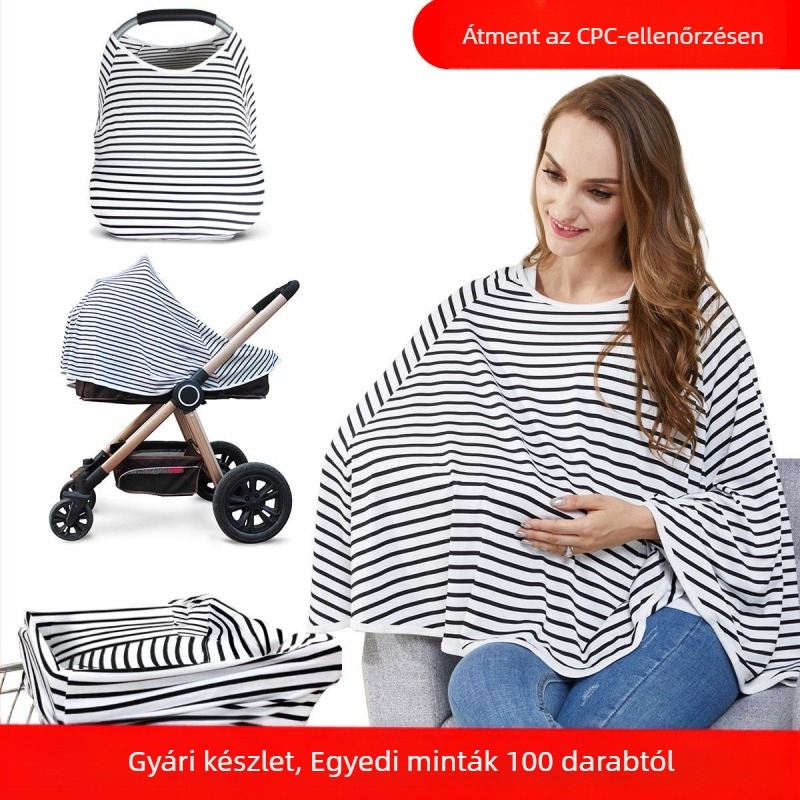 Multifunkcionális etetésvédő kendő és babakocsi napellenyő - pull-over ujjak nélküli dizájn, tej selyem anyag, 95–100% poliészter, 141–160 g/m², univerzális minden évszakhoz