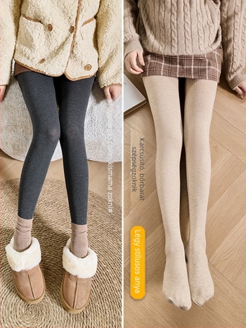 Beige terhességi harisnya függőleges csíkokkal, hasi támasz, vastag téli, plusz méret