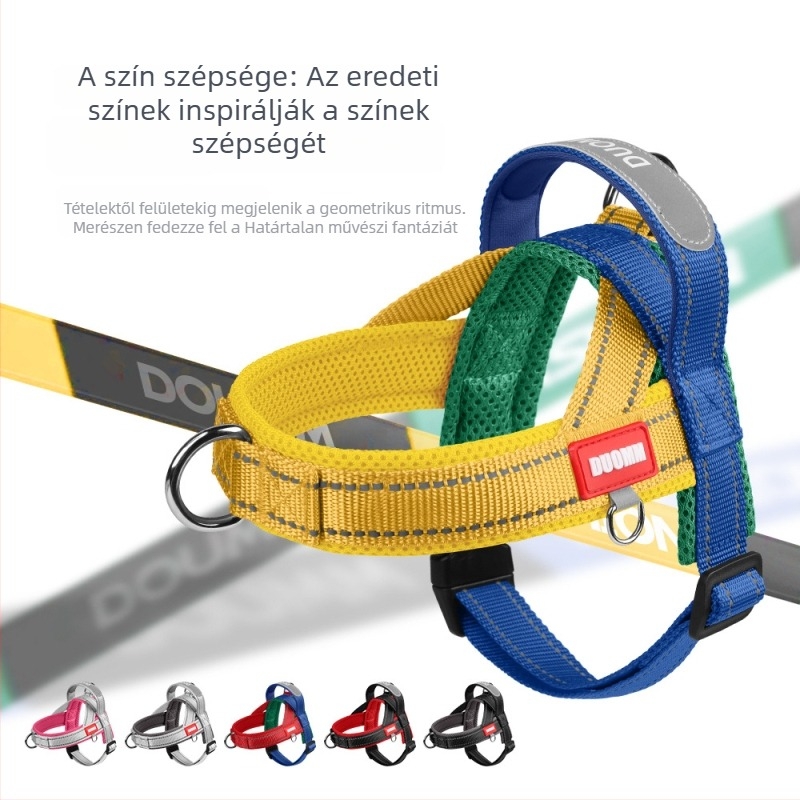 Saddle-stílusú kutya hám, mellkasi hevederrel (Duomao, poliészter, Eredet: Zhejiang, nem szorító kialakítás, széles webbing)