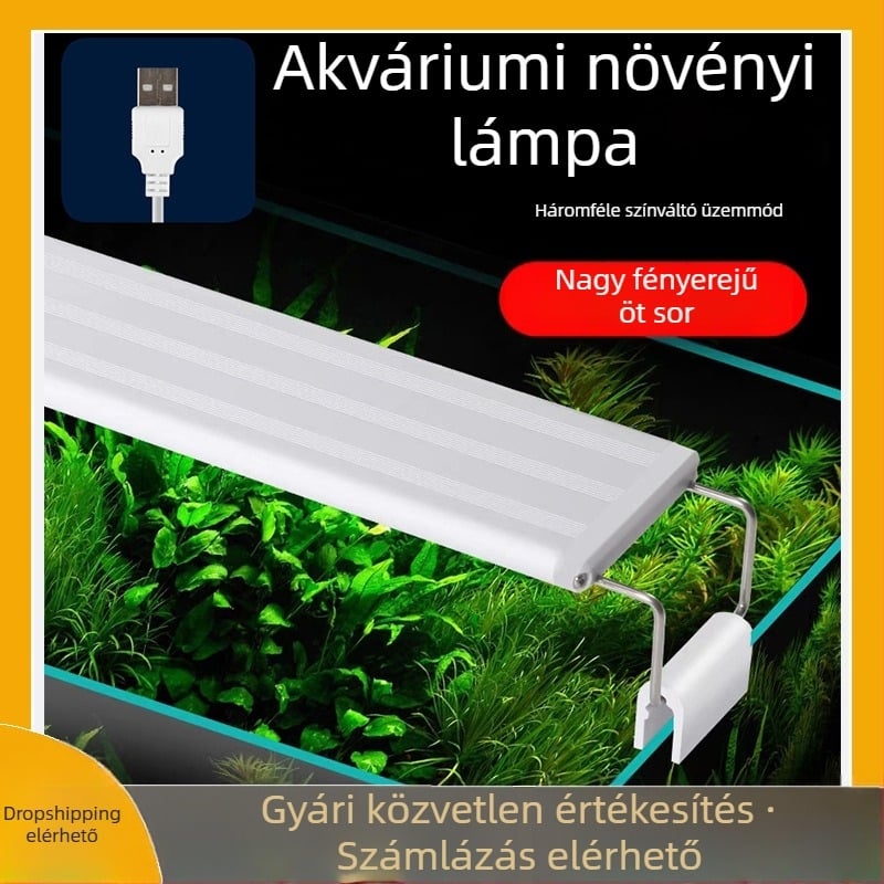 LED akvaris klipszes lámpa, energiahatékony, szabályozható fényerő, kis- és közepes méretű akváriumokhoz, tájvilágítás