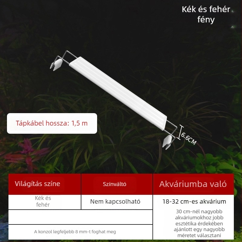 LED akvaris klipszes lámpa, energiahatékony, szabályozható fényerő, kis- és közepes méretű akváriumokhoz, tájvilágítás