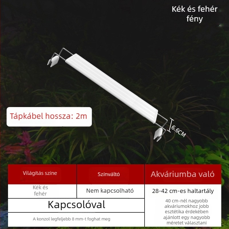 LED akvaris klipszes lámpa, energiahatékony, szabályozható fényerő, kis- és közepes méretű akváriumokhoz, tájvilágítás