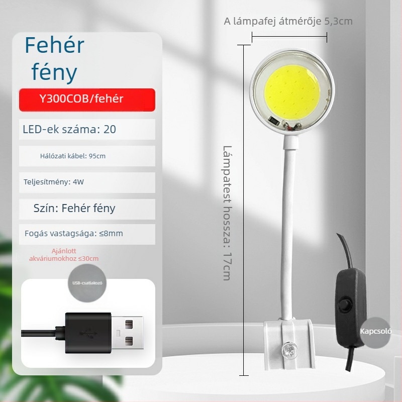 Klipszes LED akvárium világítás, USB tápegység, 4W/7W, ABS műanyag, akváriumi növények megvilágítása