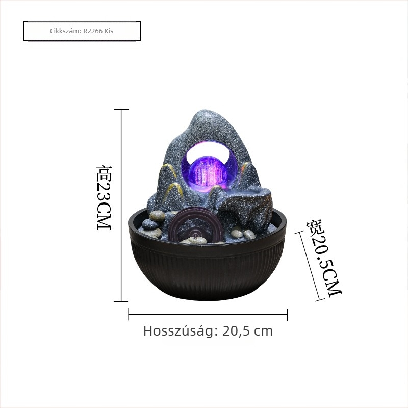 Íróasztali feng shui víz-elem kristálygolyóval és szélmalommal, gyanta, kézzel készített, festett felület, új kínai stílus