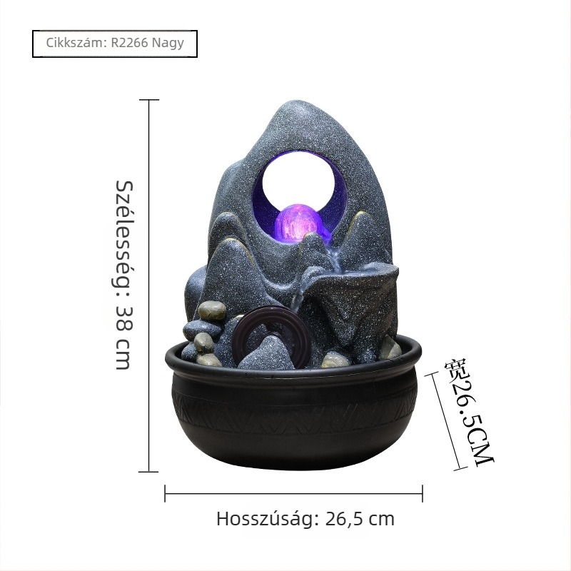 Íróasztali feng shui víz-elem kristálygolyóval és szélmalommal, gyanta, kézzel készített, festett felület, új kínai stílus
