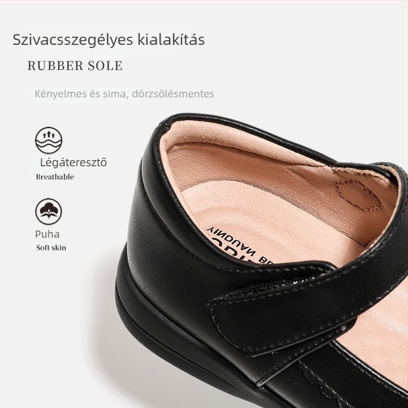 Lányoknak szánt szintetikus bőrből készült hercegnői balerina cipő puha talppal, brit stílus, iskolára és előadásokra