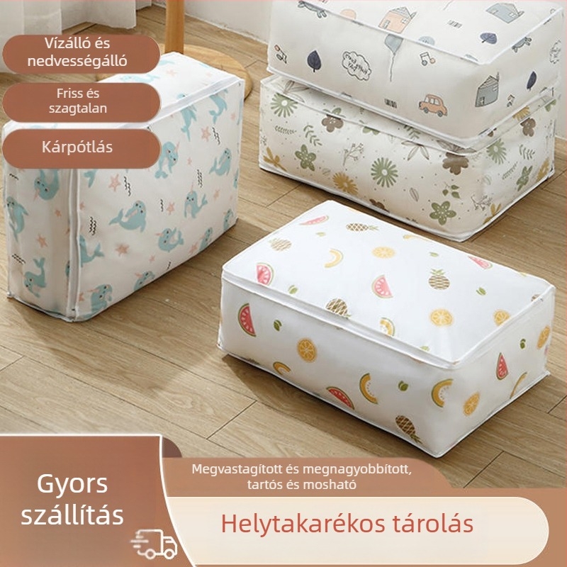 Nagy kapacitású tároló táska paplanokhoz és ruházathoz