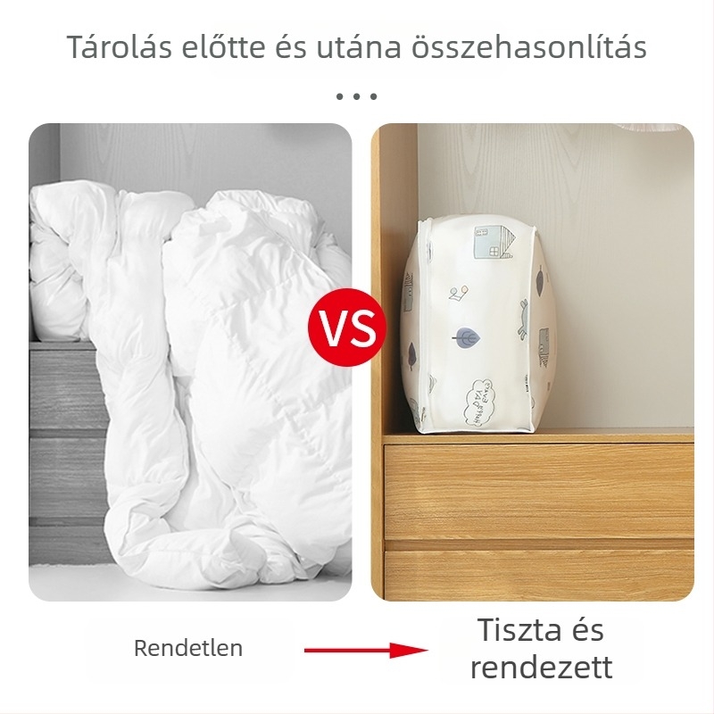 Nagy kapacitású tároló táska paplanokhoz és ruházathoz