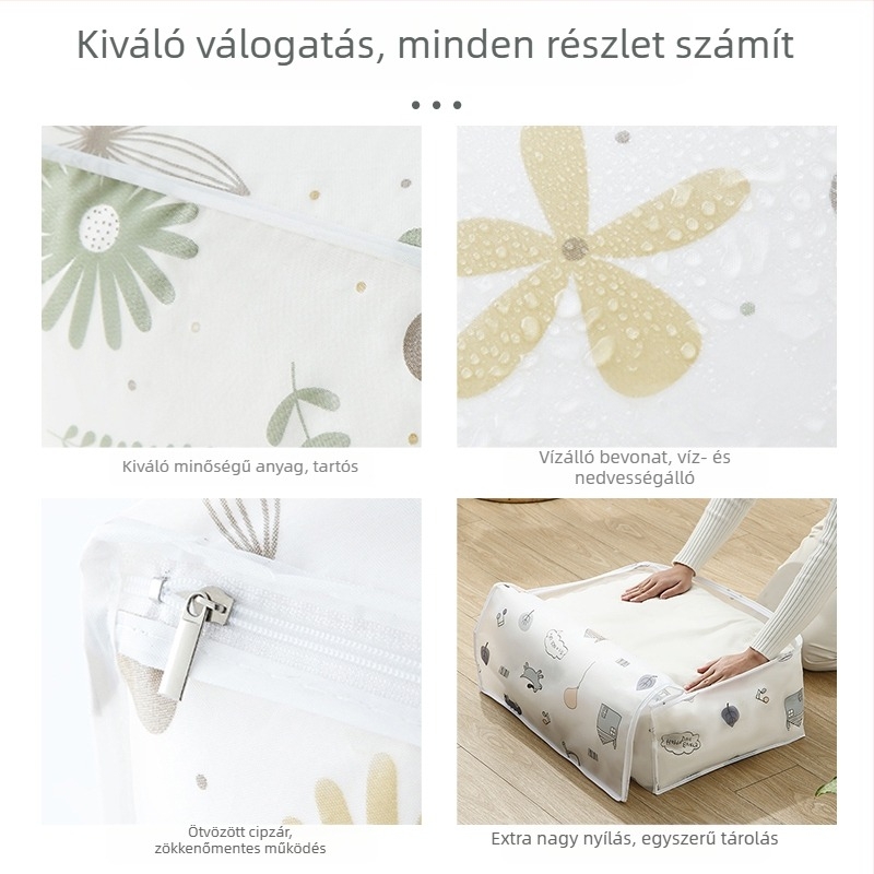 Nagy kapacitású tároló táska paplanokhoz és ruházathoz