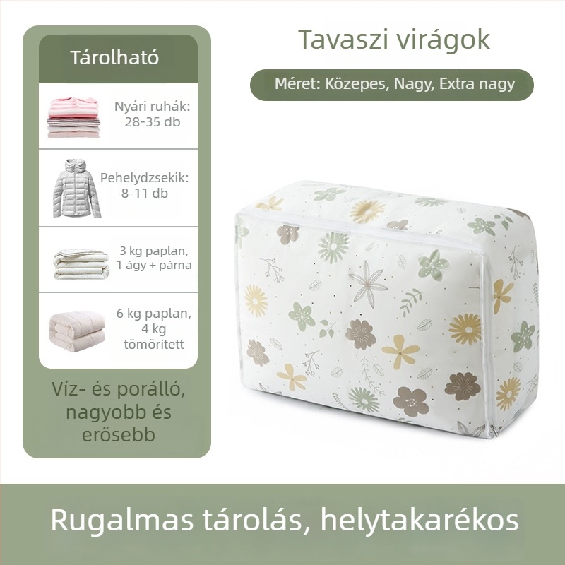 Nagy kapacitású tároló táska paplanokhoz és ruházathoz