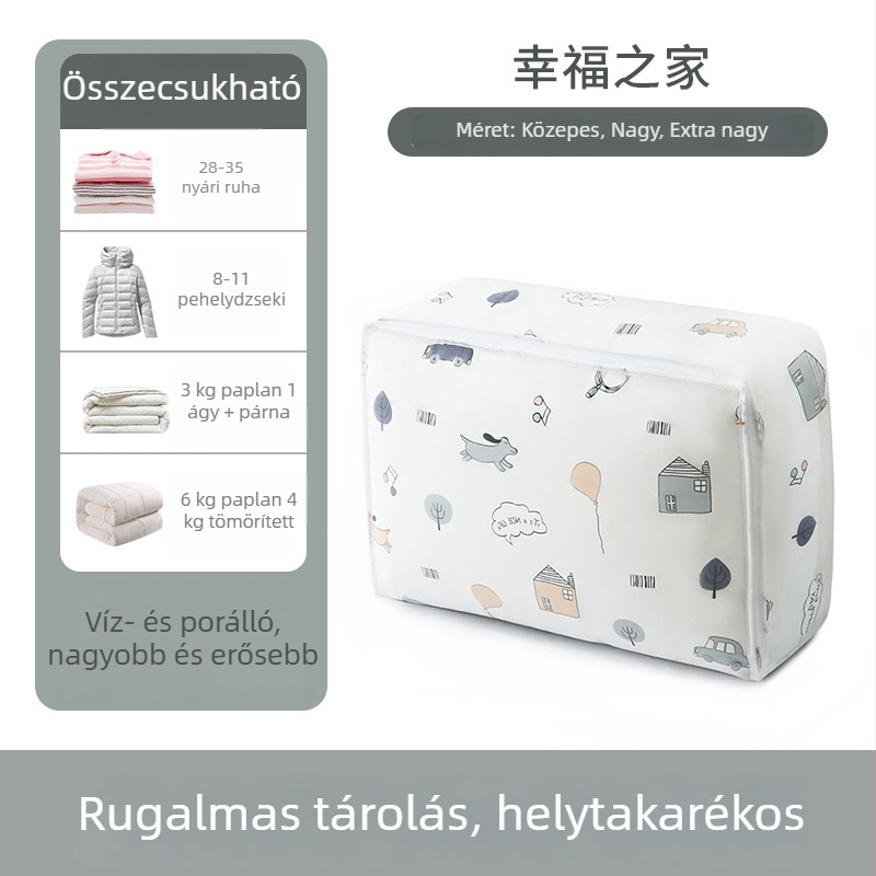 Nagy kapacitású tároló táska paplanokhoz és ruházathoz