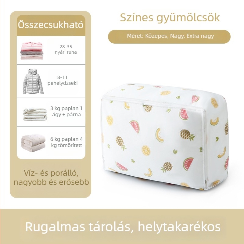 Nagy kapacitású tároló táska paplanokhoz és ruházathoz