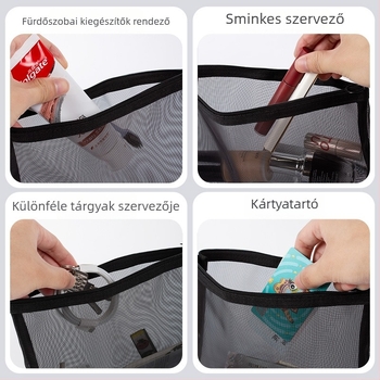 Nylon sminktáska átlátszó hálós dizájnnal, három részes utazási készlet cipzárral