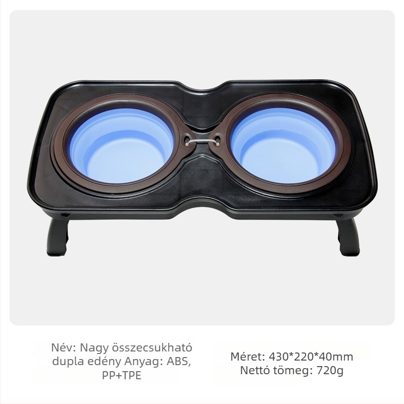 Összecsukható háziállat tál – hordozható kettős funkciójú víz- és ételtál, PP+TPE anyag, márka TINGHAO, csomagolás 300 db