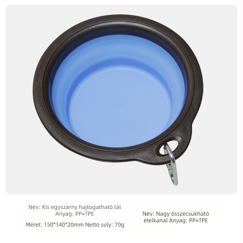 Összecsukható háziállat tál – hordozható kettős funkciójú víz- és ételtál, PP+TPE anyag, márka TINGHAO, csomagolás 300 db