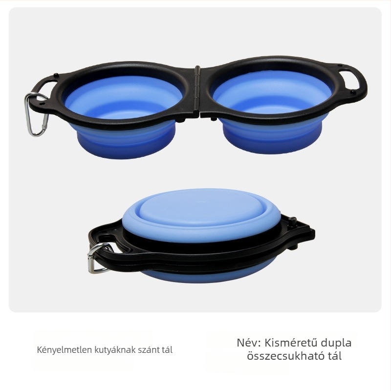 Összecsukható háziállat tál – hordozható kettős funkciójú víz- és ételtál, PP+TPE anyag, márka TINGHAO, csomagolás 300 db