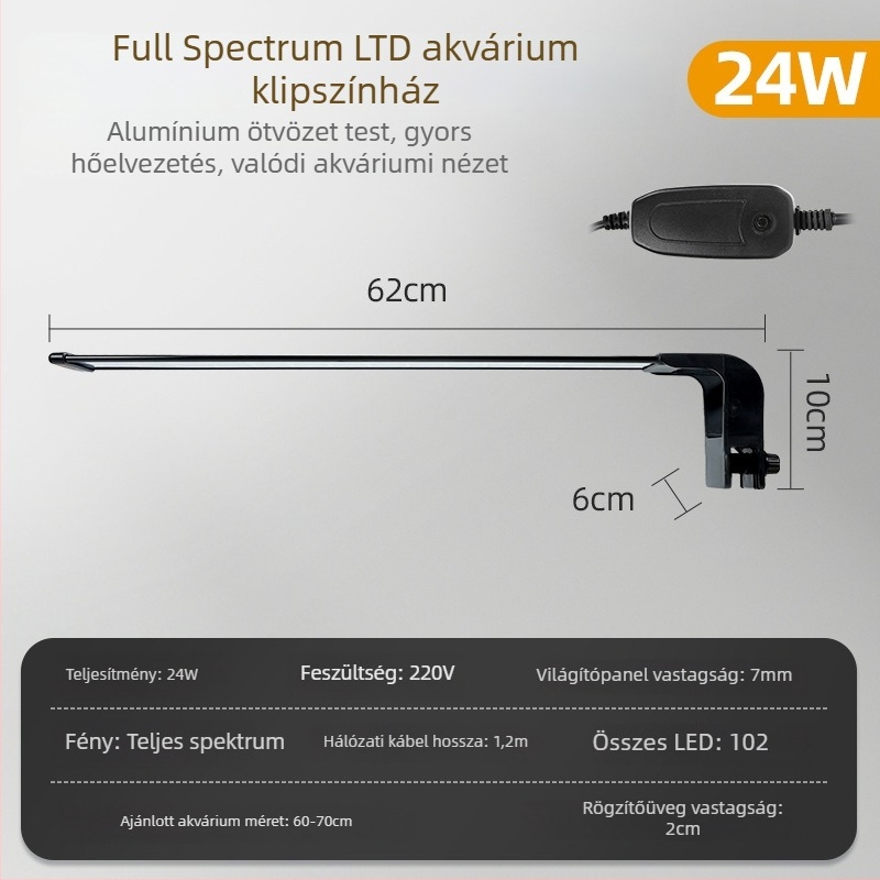 LED akváriumi csíptetős lámpa – vízálló, teljes spektrum Betta halak és vízi növények számára, test alumínium ötvözet