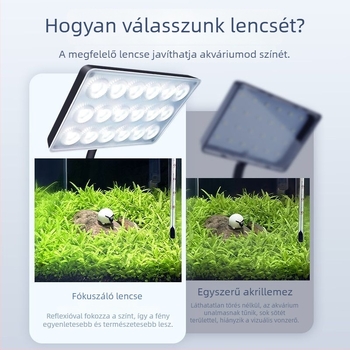 Klipszes LED akváriumvilágítás — vízálló, teljes spektrumú WRGB, több lencsés a vízi növényekhez