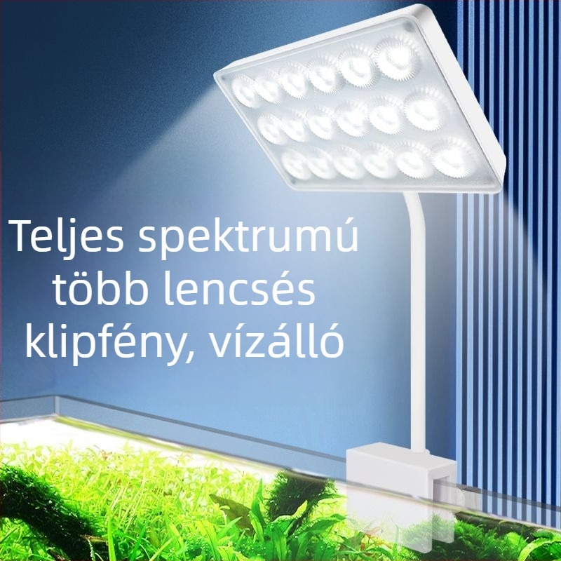 Klipszes LED akváriumvilágítás — vízálló, teljes spektrumú WRGB, több lencsés a vízi növényekhez