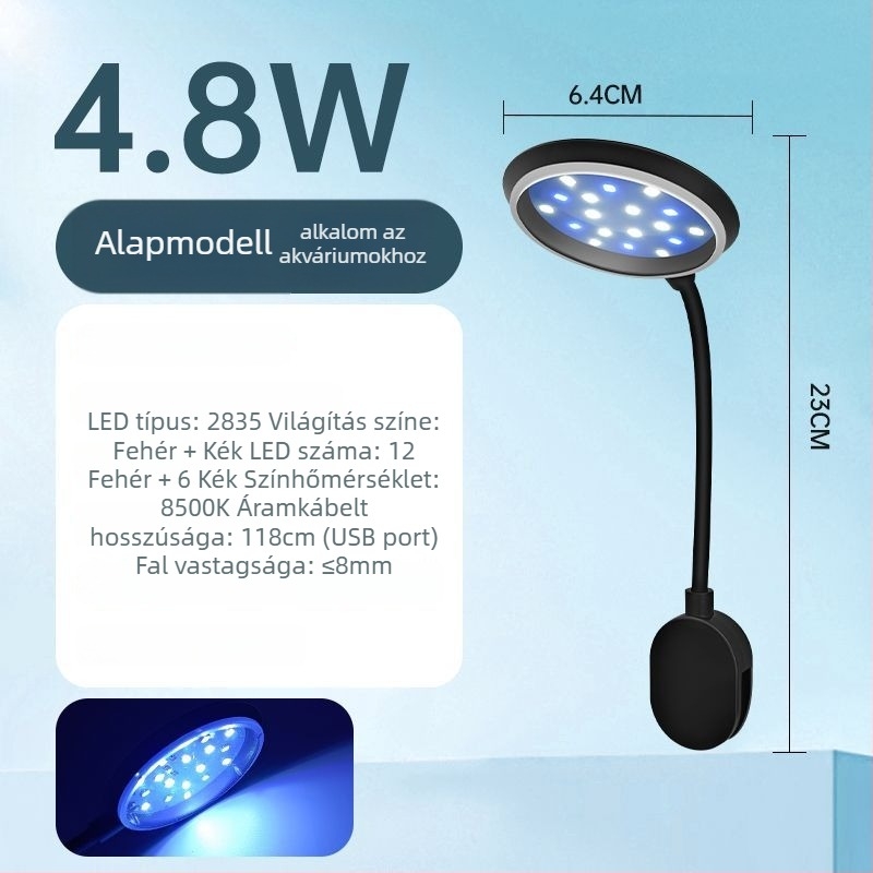 Klipszes LED akváriumvilágítás — vízálló, teljes spektrumú WRGB, több lencsés a vízi növényekhez