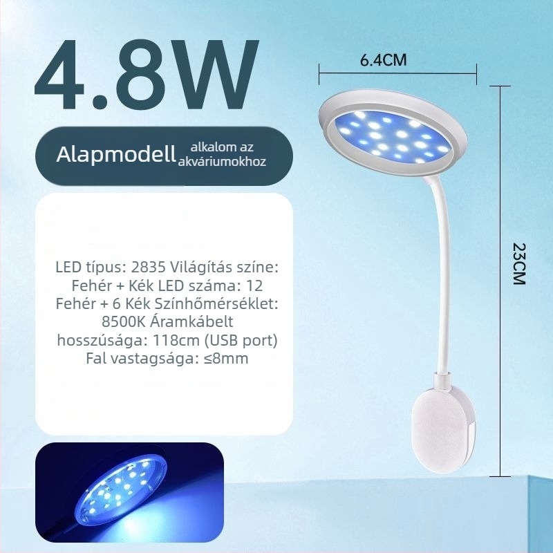 Klipszes LED akváriumvilágítás — vízálló, teljes spektrumú WRGB, több lencsés a vízi növényekhez