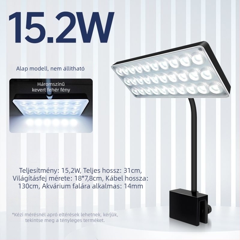 Klipszes LED akváriumvilágítás — vízálló, teljes spektrumú WRGB, több lencsés a vízi növényekhez