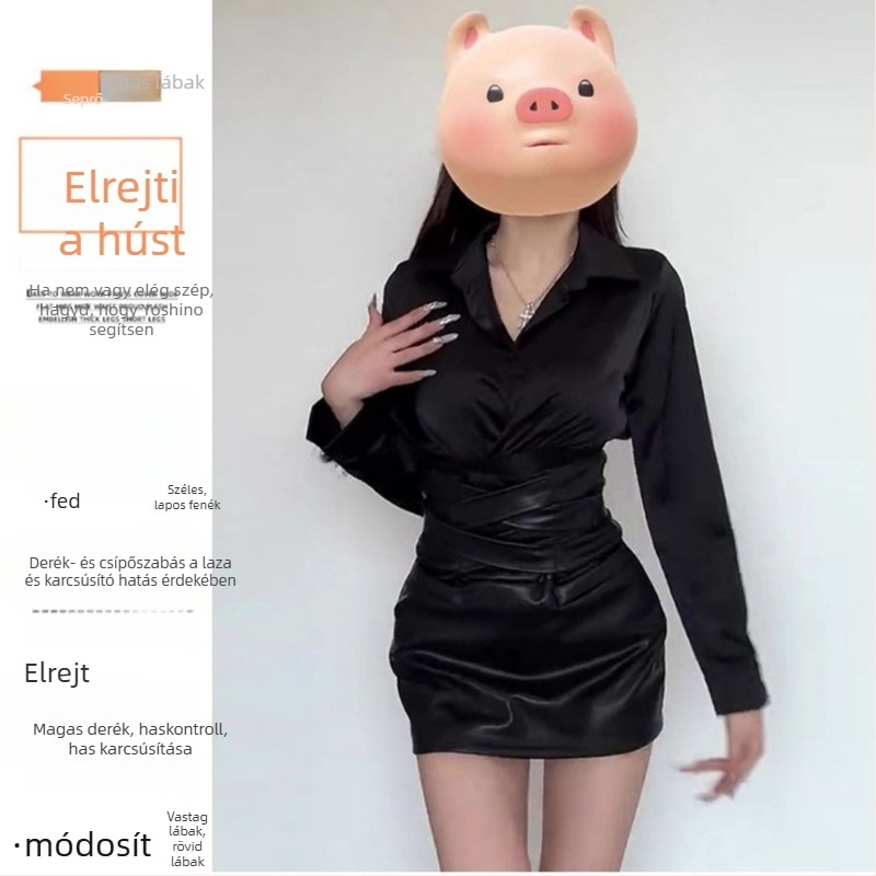 Fekete PU-bőrből készült rövid szoknya nőknek, plusz méret, csípőhöz simuló fazon, tavasz–ősz, elegáns megjelenés, derekát kiemelő dizájn