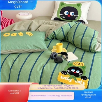 Cartoon mintás pamut flanel ágynemű készlet, négy darabos, egész éves, 100% pamut, paplanhuzat és lepedő, Phoenix Feather Weave