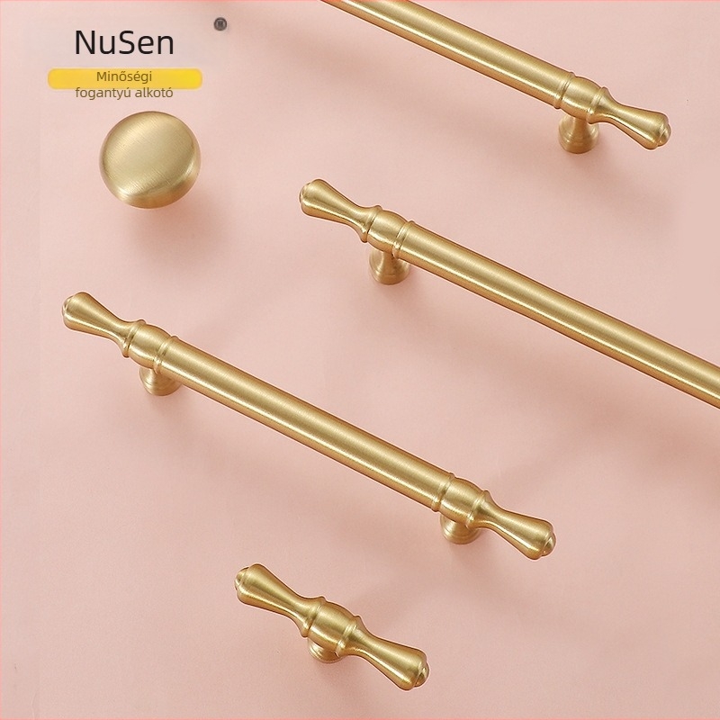 Nusheng Amerikai stílusú szekrényajtó fogantyú rézből, egyetlen furatú rögzítés, modern minimalist dizájn