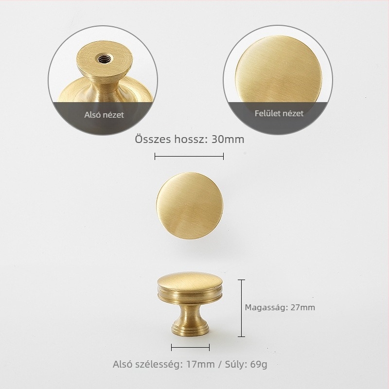 Nusheng Amerikai stílusú szekrényajtó fogantyú rézből, egyetlen furatú rögzítés, modern minimalist dizájn