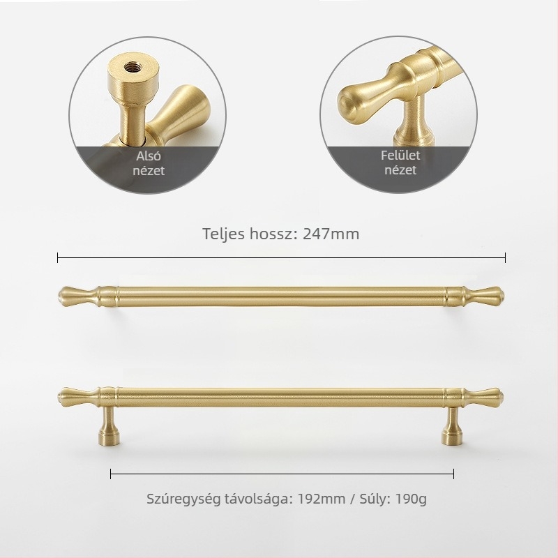 Nusheng Amerikai stílusú szekrényajtó fogantyú rézből, egyetlen furatú rögzítés, modern minimalist dizájn