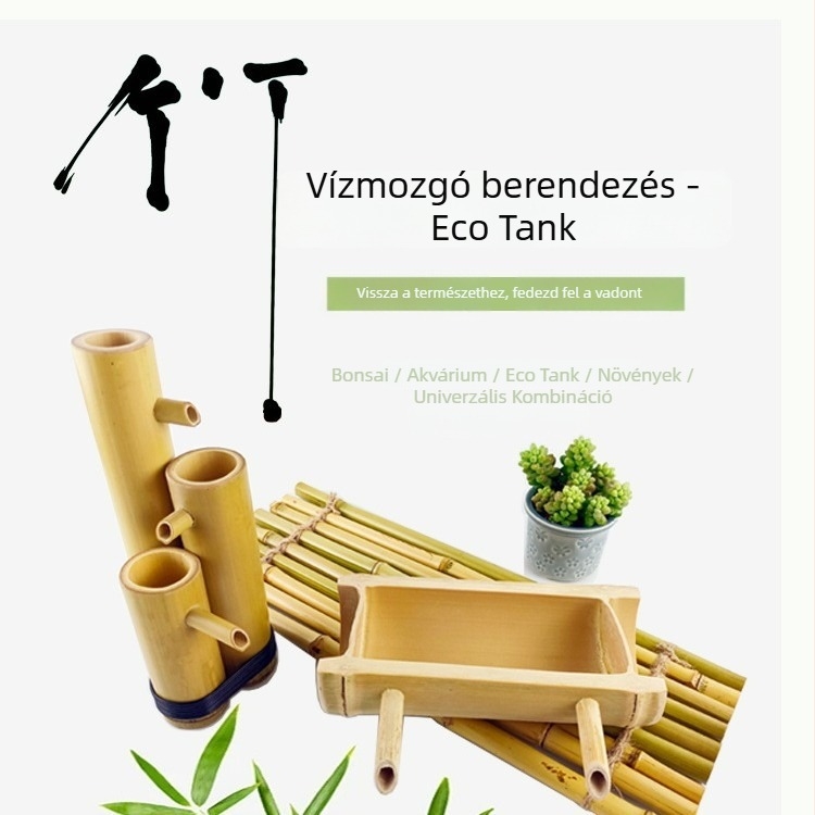Bambuszból készült vízjelenet kerámiás akváriumi szűrővel, kézzel készített, pásztor-stílusú, Ink Bamboo márka