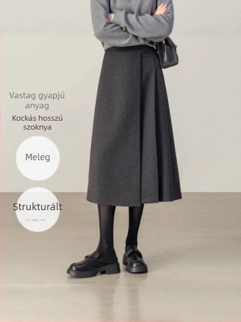 Női vastag gyapjúból készült plisző midi szoknya, magas derékkal, elegáns és kifinomult, téli 2025