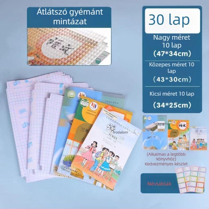 Átlátszó önszalagoló könyvborító gyémánt mintával, vízálló és csúszásmentes, víz alapú ragasztóval, diákok számára