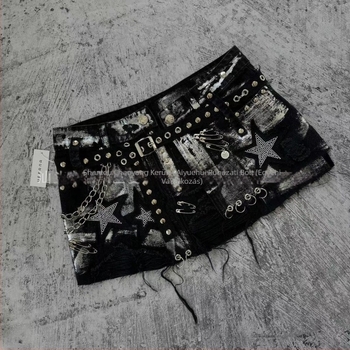 Denim midi szoknya - kopott, Y2K utcai stílus, hip vonal, 2024 tavasz, vasalásmentes.