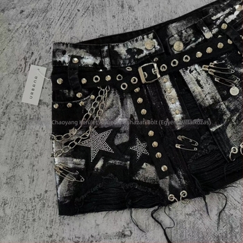 Denim midi szoknya - kopott, Y2K utcai stílus, hip vonal, 2024 tavasz, vasalásmentes.