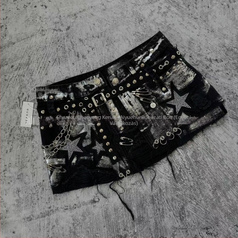Denim midi szoknya - kopott, Y2K utcai stílus, hip vonal, 2024 tavasz, vasalásmentes.
