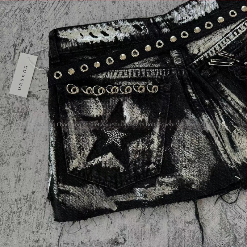 Denim midi szoknya - kopott, Y2K utcai stílus, hip vonal, 2024 tavasz, vasalásmentes.