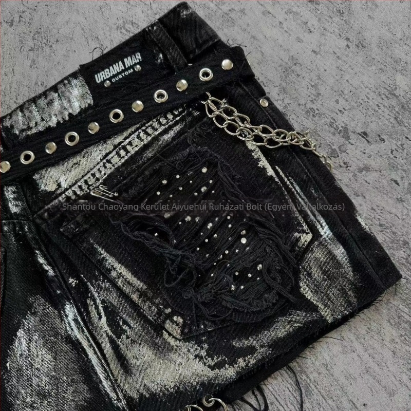 Denim midi szoknya - kopott, Y2K utcai stílus, hip vonal, 2024 tavasz, vasalásmentes.