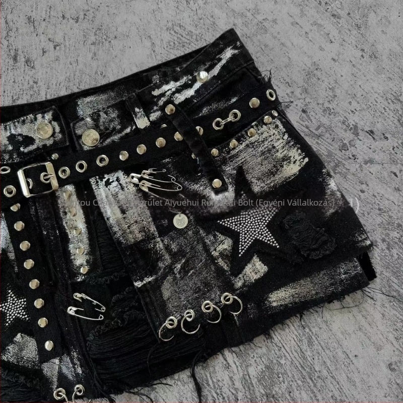 Denim midi szoknya - kopott, Y2K utcai stílus, hip vonal, 2024 tavasz, vasalásmentes.