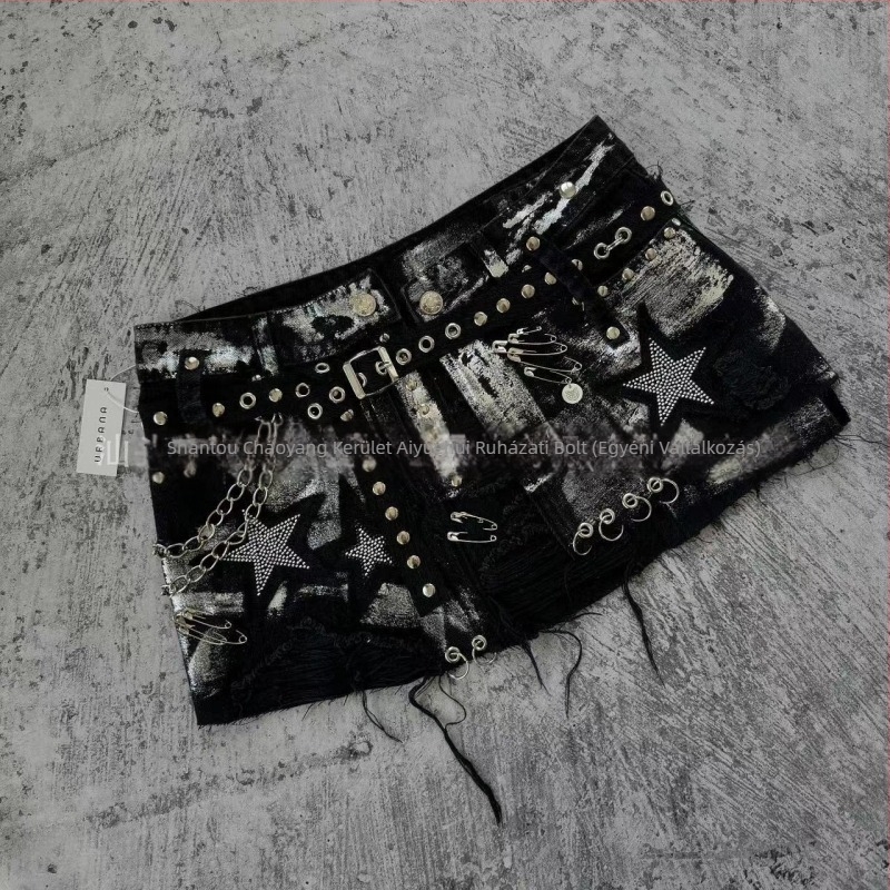 Denim midi szoknya - kopott, Y2K utcai stílus, hip vonal, 2024 tavasz, vasalásmentes.