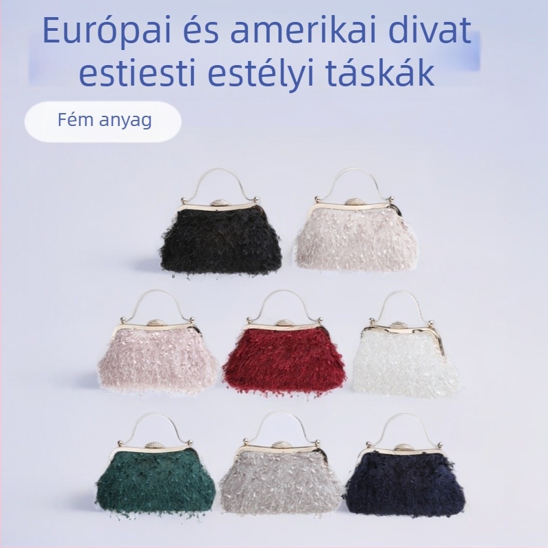 Fém anyagú esté-táska, vízszintes négyszögletes forma, zárható kivitel, utcai trend stílus, poliészter bélés, mindennapi használatra.