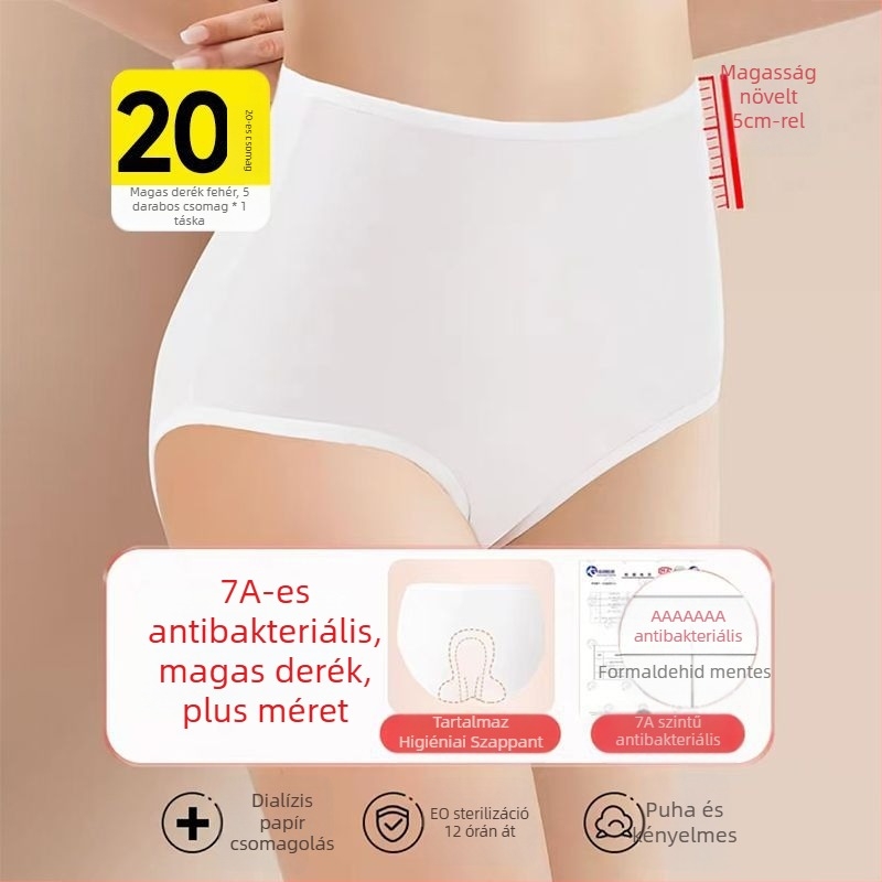 Női egyszer használatos magas derekú kismama alsónemű szülés utáni időszakra, 90–95% pamut, pamut bélés