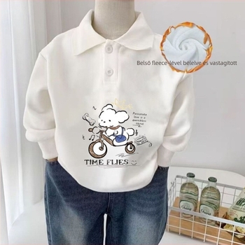 Gyerekeknek készült polo felső, 95% pamut, 5% spandex, fleece belső, hosszú ujjú, uniszex