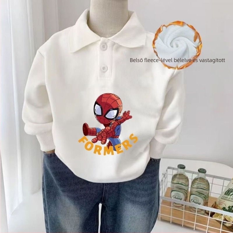 Gyerekeknek készült polo felső, 95% pamut, 5% spandex, fleece belső, hosszú ujjú, uniszex